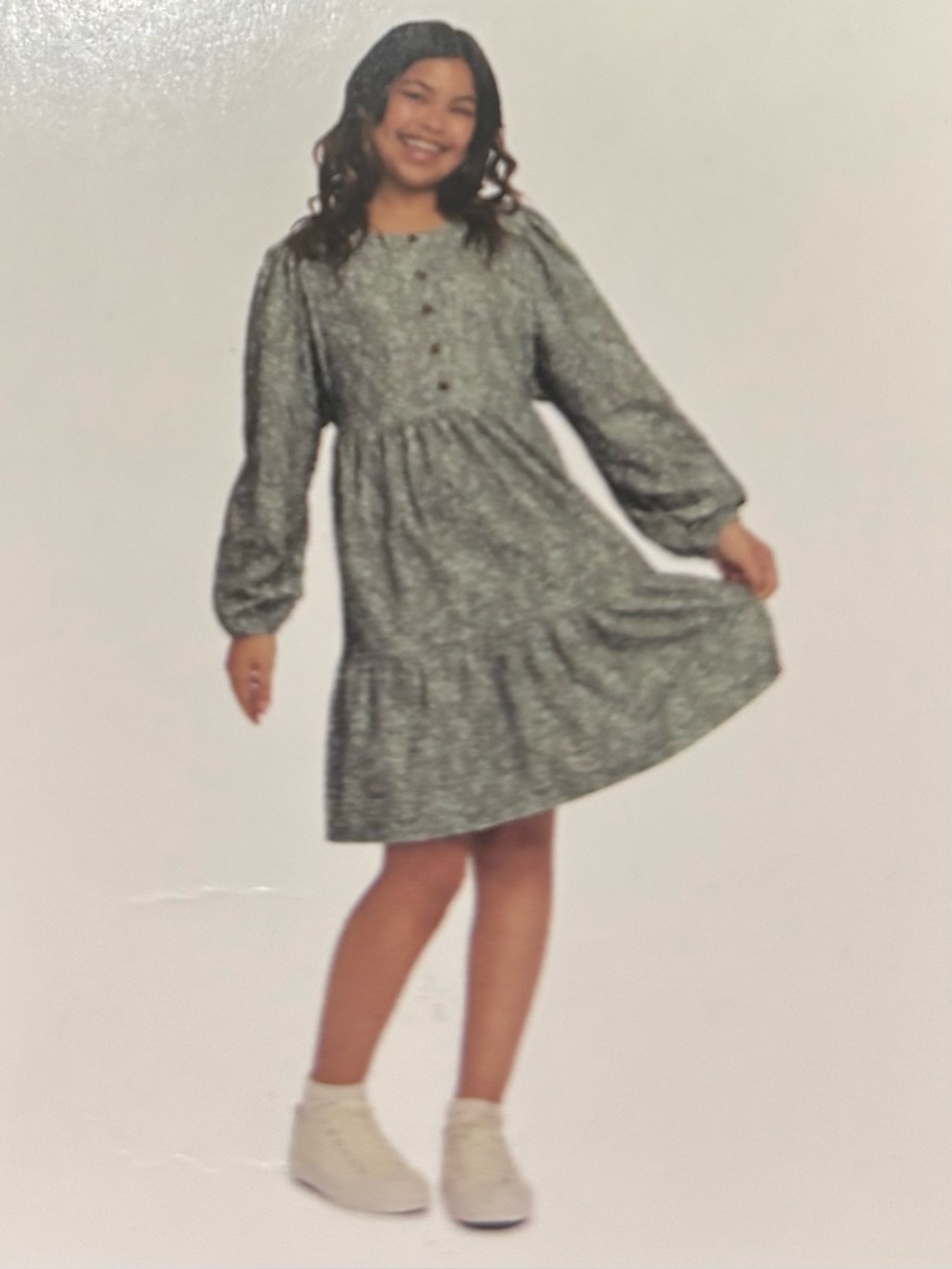 GAP KIDS green floral design bubble long sleeve dress NWT